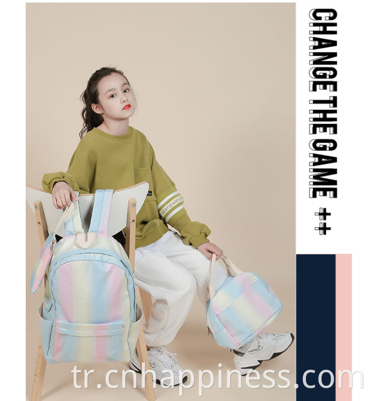 Toptan Seyahat Moda Dizüstü Bilgisayar Sırt Çantaları ile Set Yalıtımlı Piknik Çanta Kalem Kılıfları Kızlar İçin Gökkuşağı Sırt Çantası